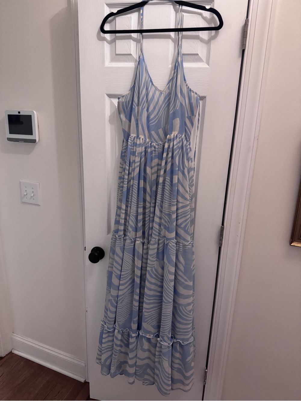 Misa Los Angeles Light Blue & White Patterned Maxi Dress